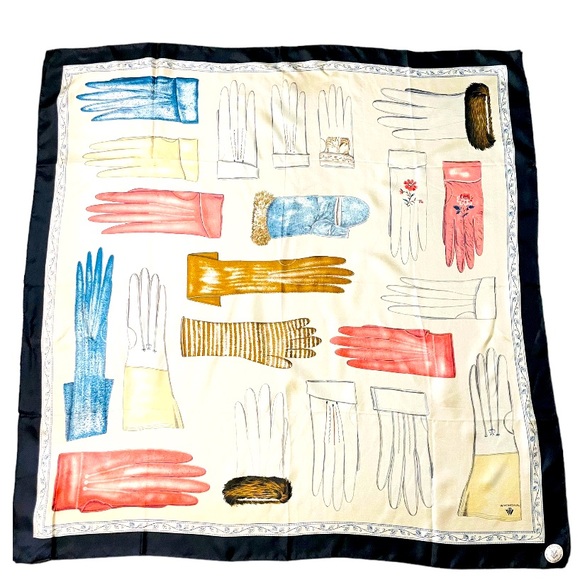 New! Echo Winterthur Museum Collection Silk Scarf Gloves Pattern 35x35 - Picture 2 of 12